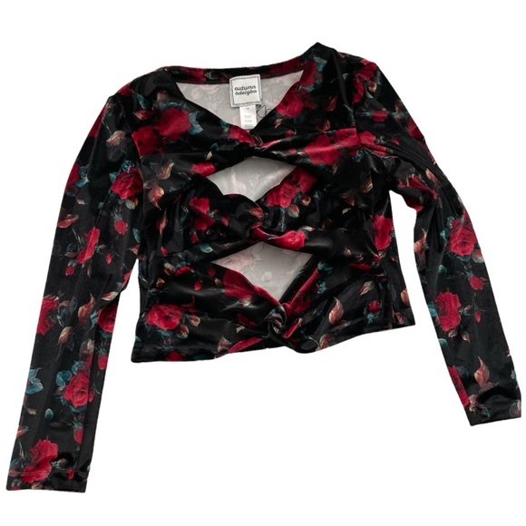 Autumn Adeigbo Rowenna Cutout Blouse velvet floral long sleeve crop 12 - Picture 2 of 10